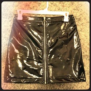 Pleather zip up skirt